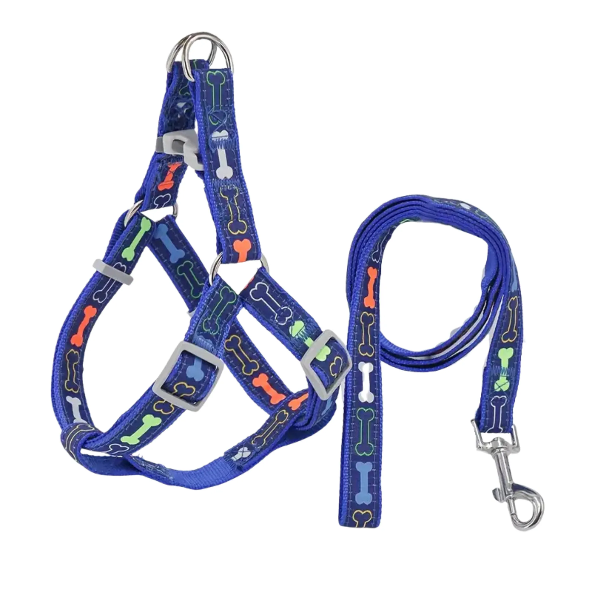 Supet Stylish Bone Pattern Dog Harness and Leash Set (Blue) - Small