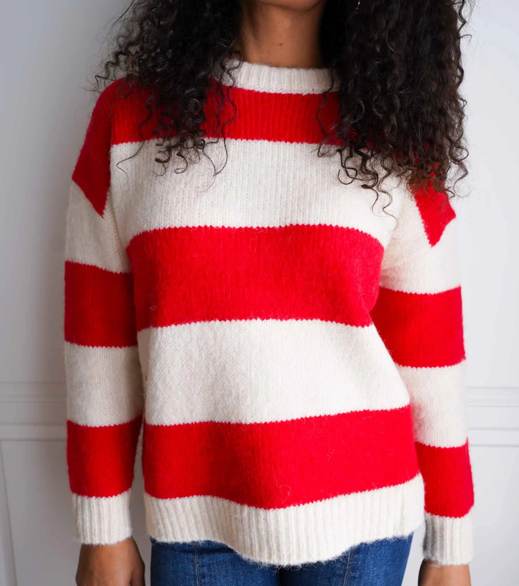 Sweet Cider Cozy Stripe Knit Sweater - Apple/Cream