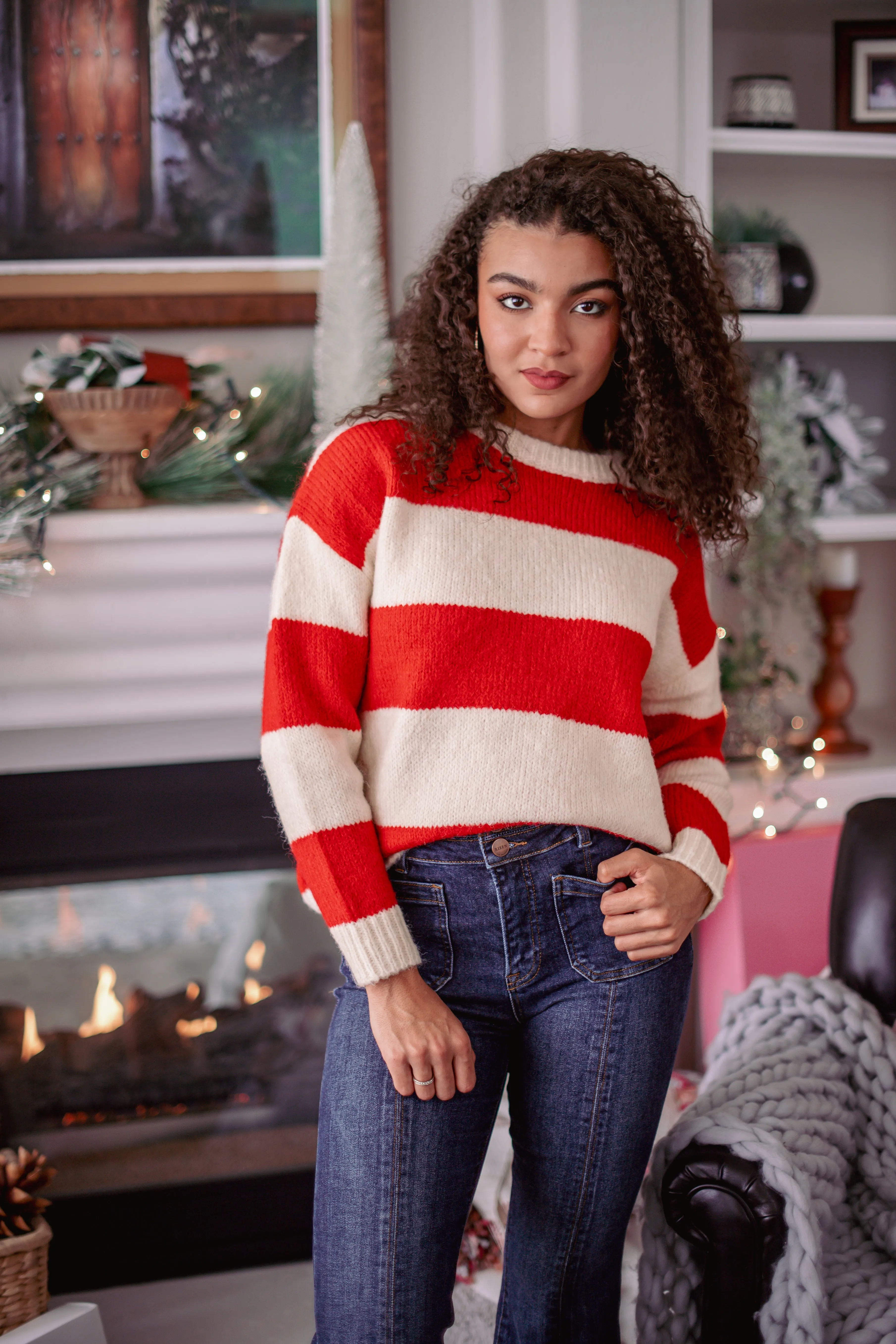 Sweet Cider Cozy Stripe Knit Sweater - Apple/Cream