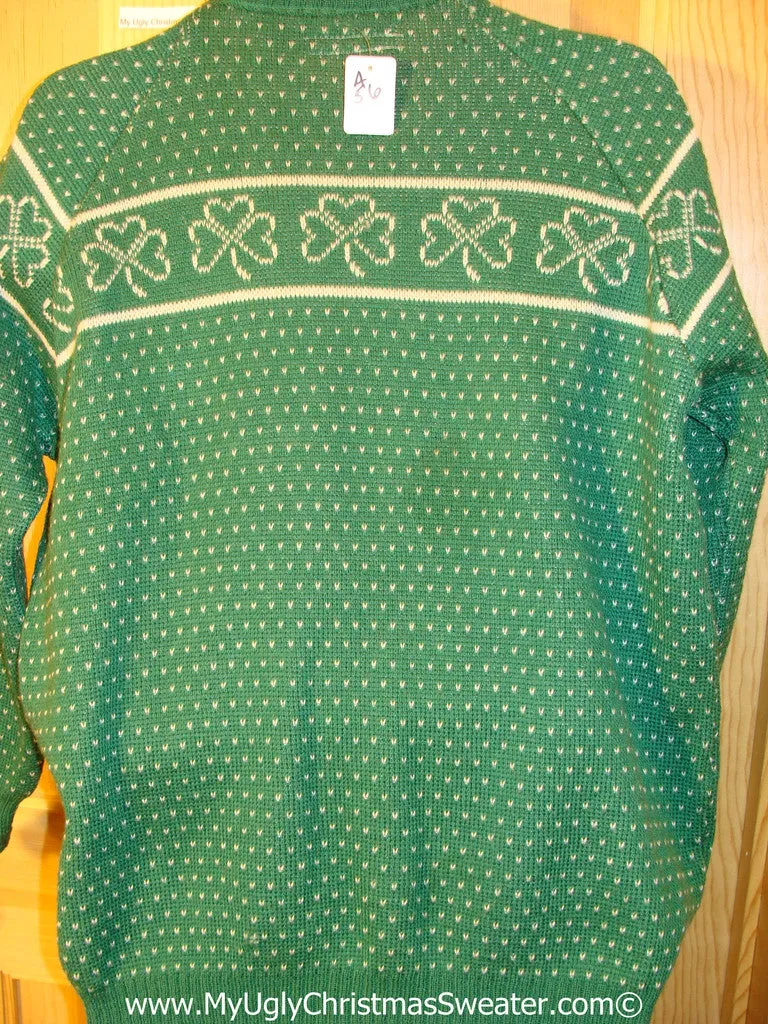 Tacky 3D Ugly Christmas Irish Shamrocks Sweater Mens Puffy Santa with Lights (A56)