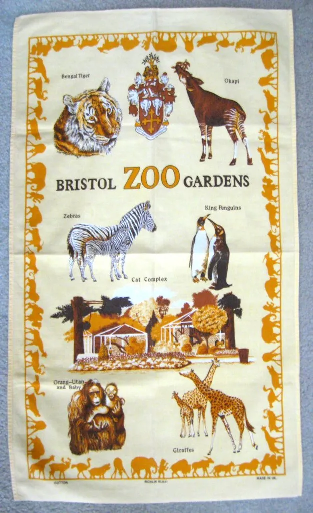 Tea Towel Bristol Zoo Gardens England Penguins Tiger Dish Towel