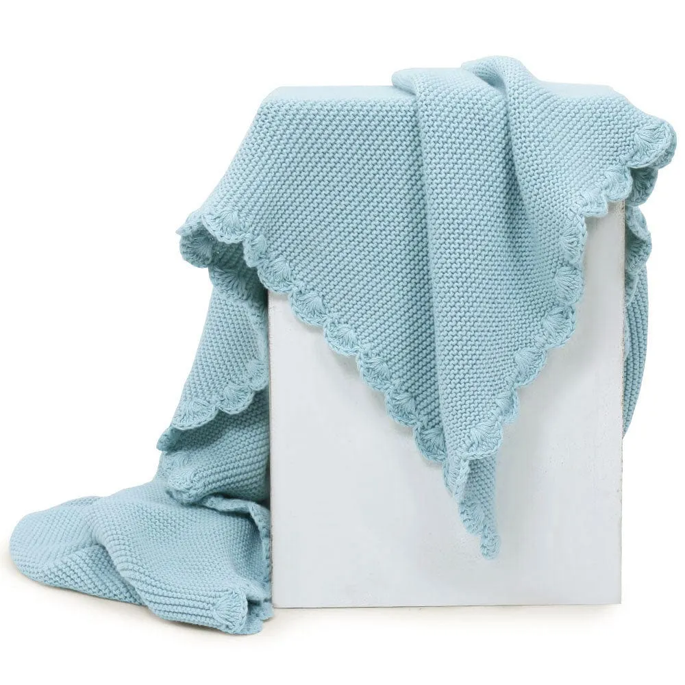 Teddy Bear- Baby Blue Cotton Knitted All Season AC Blanket with Cuddle Cloth Set for Babies