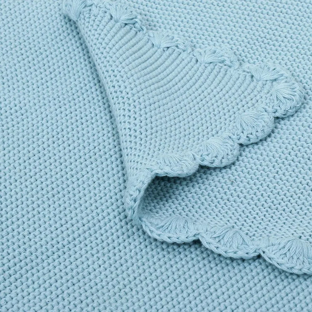 Teddy Bear- Baby Blue Cotton Knitted All Season AC Blanket with Cuddle Cloth Set for Babies