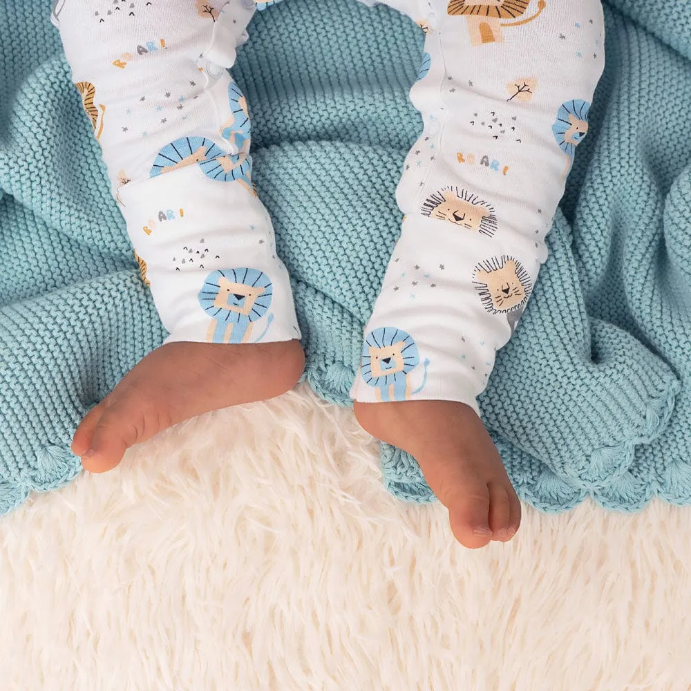 Teddy Bear- Baby Blue Cotton Knitted All Season AC Blanket with Cuddle Cloth Set for Babies