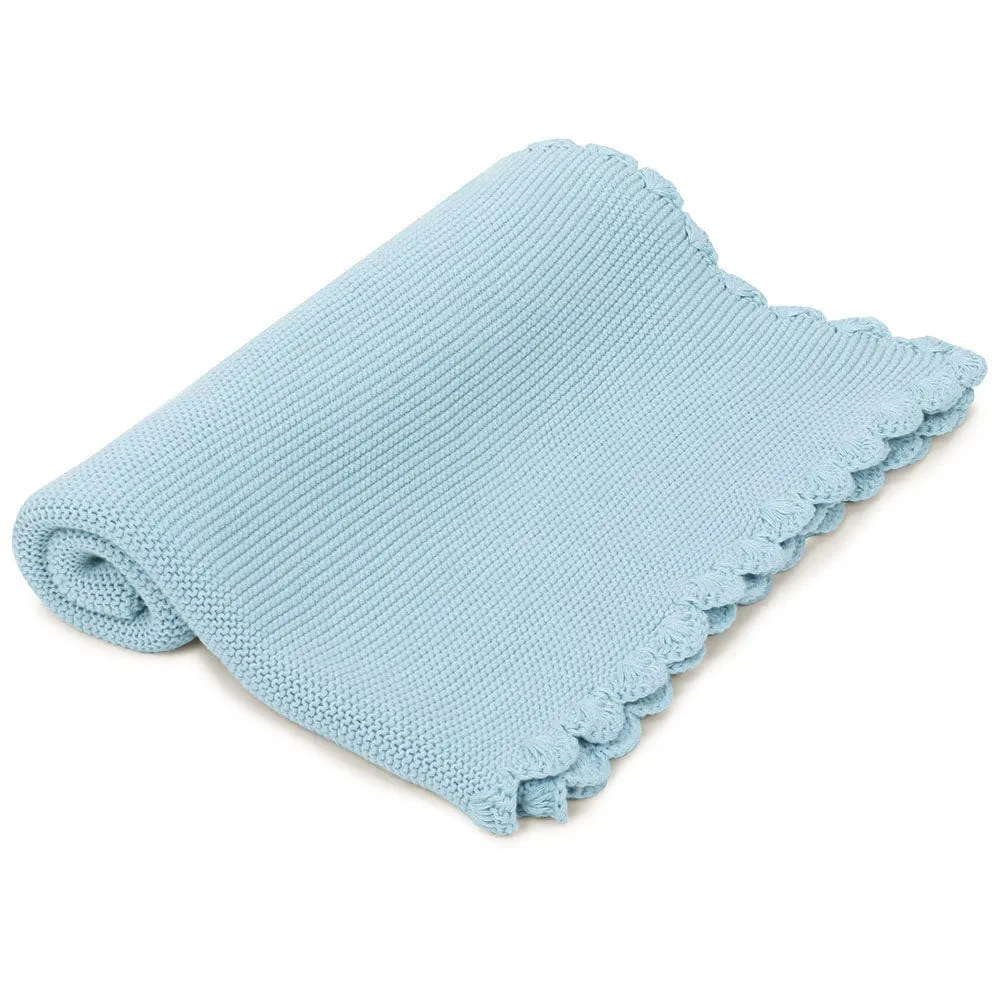 Teddy Bear- Baby Blue Cotton Knitted All Season AC Blanket with Cuddle Cloth Set for Babies