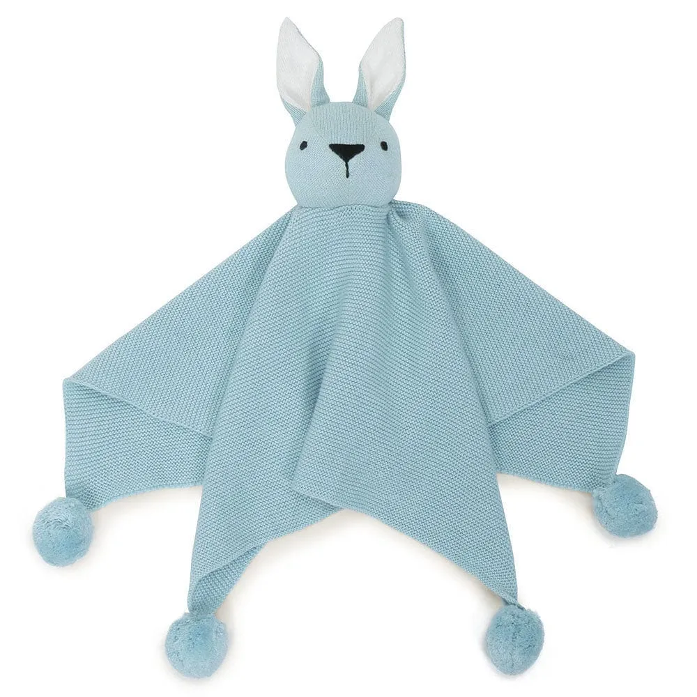 Teddy Bear- Baby Blue Cotton Knitted All Season AC Blanket with Cuddle Cloth Set for Babies