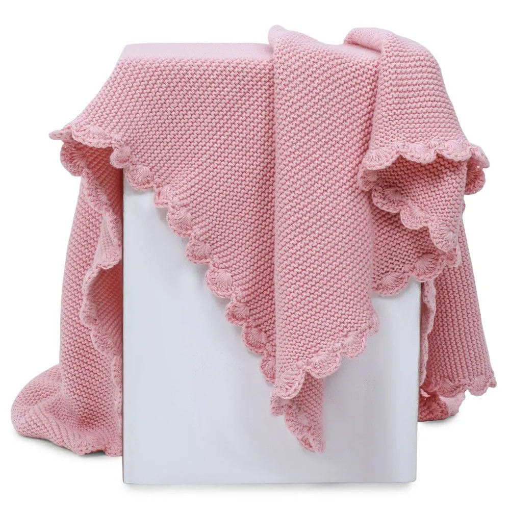 Teddy Bear- Baby Pink Cotton Knitted All Season AC Blanket with Cuddle Cloth Set for Babies