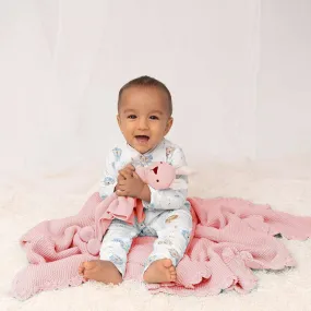 Teddy Bear- Baby Pink Cotton Knitted All Season AC Blanket with Cuddle Cloth Set for Babies