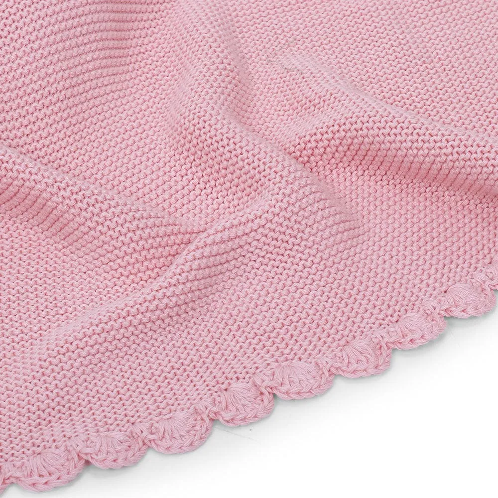 Teddy Bear- Baby Pink Cotton Knitted All Season AC Blanket with Cuddle Cloth Set for Babies