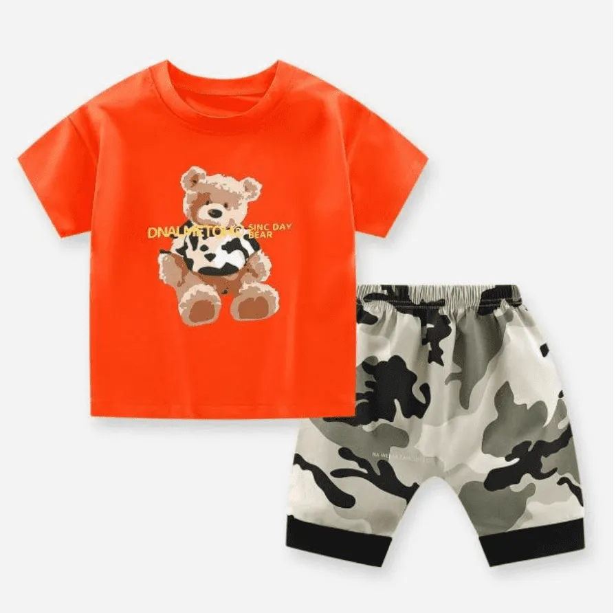 Teddy Bear Camo - Boys Cotton Printed T-Shirt & Shorts Set