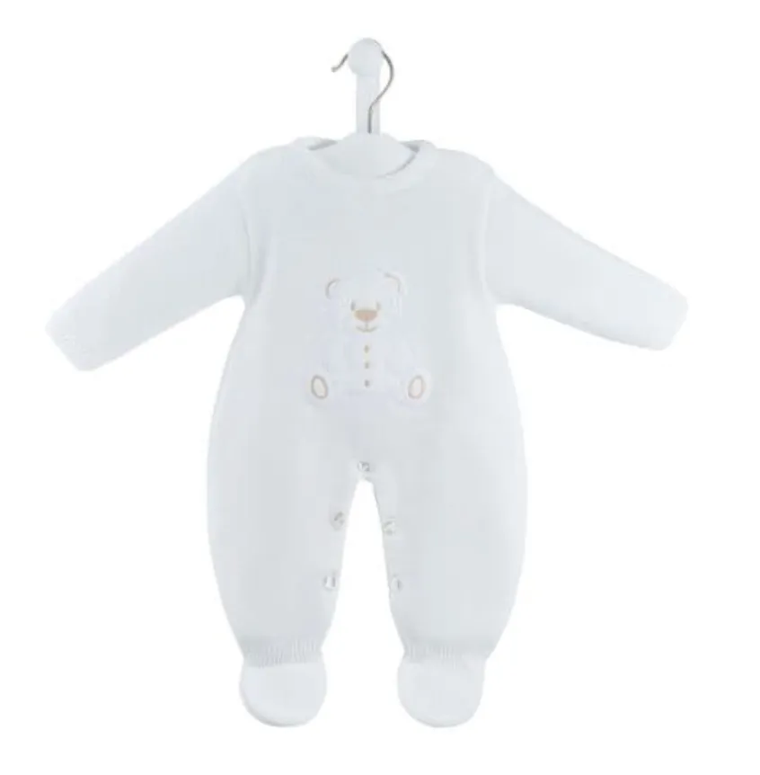 Teddy Bear White Knitted Babygrow