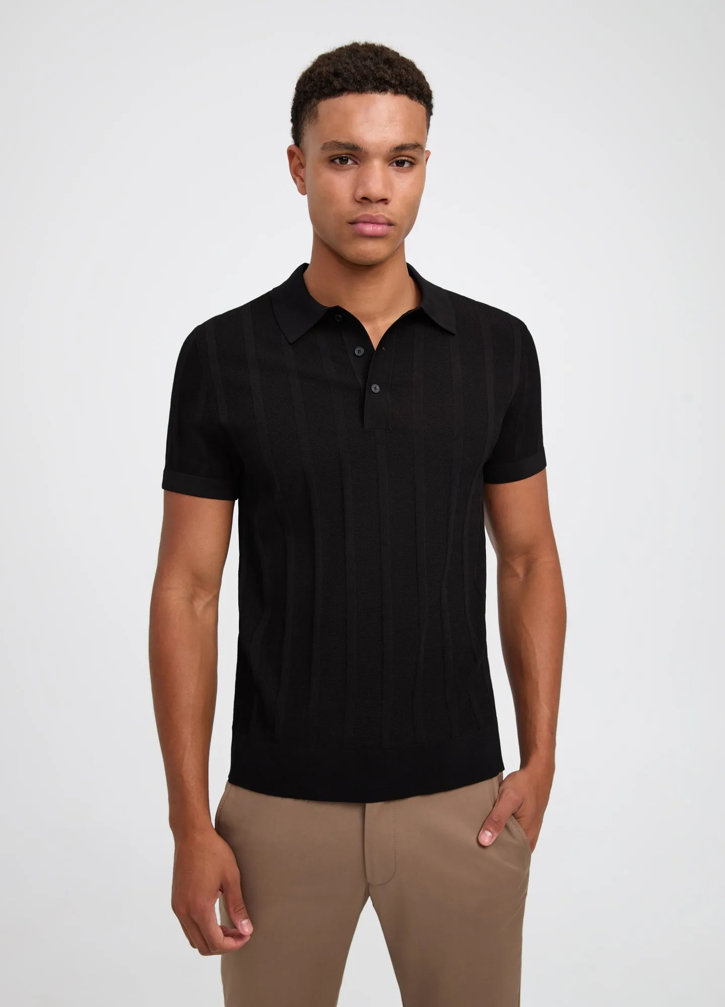 Textured Tech Knit Polo Black