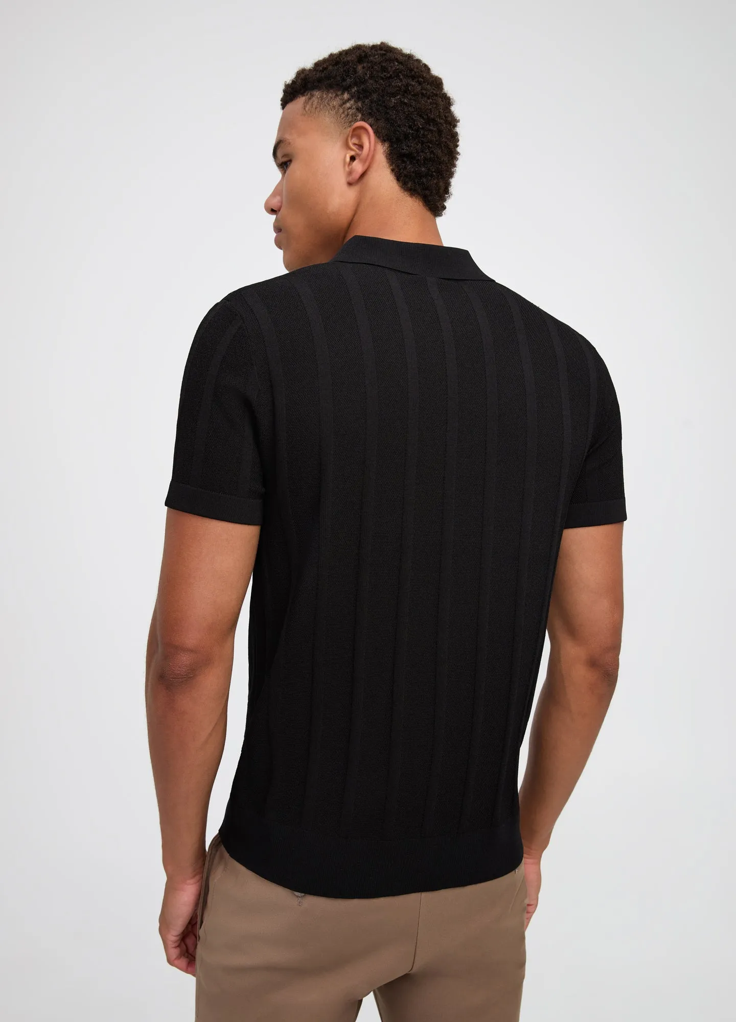 Textured Tech Knit Polo Black