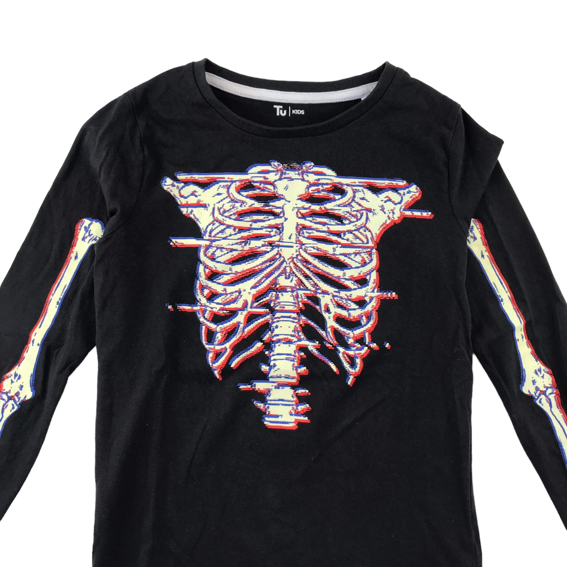 Tu t-shirt 7-8 years black pixelated skeleton long sleeve cotton