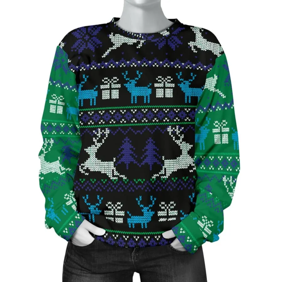 Ugly Christmas Green and Blue Sweater Womens