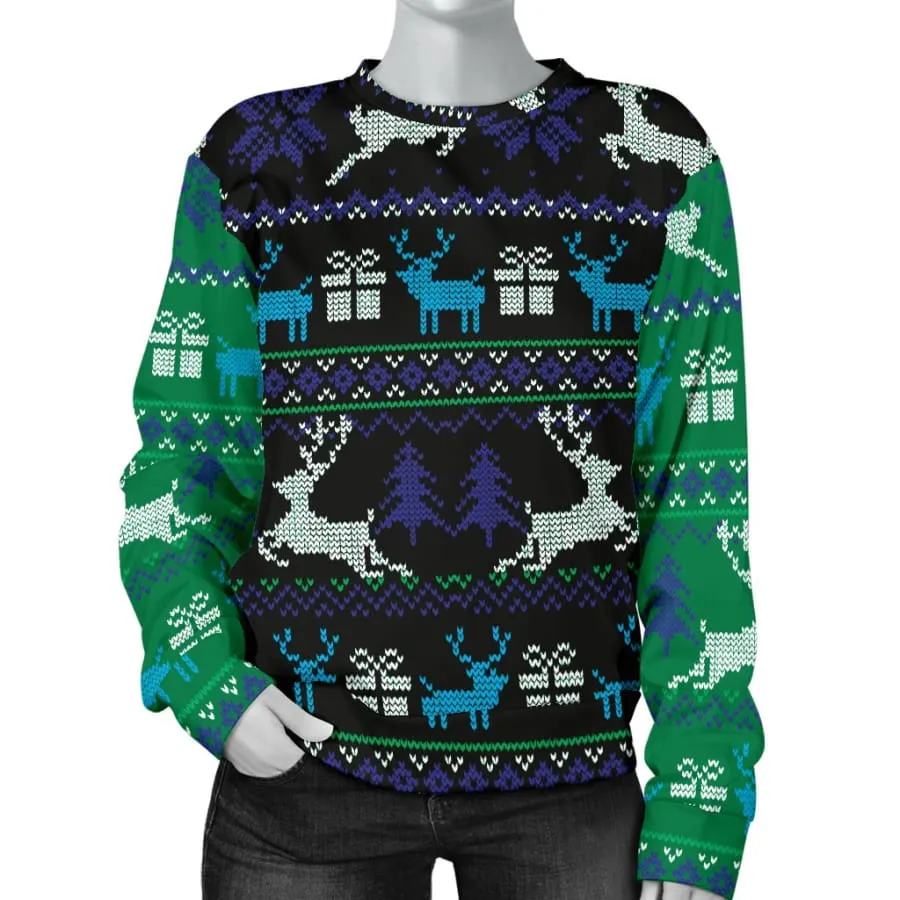 Ugly Christmas Green and Blue Sweater Womens