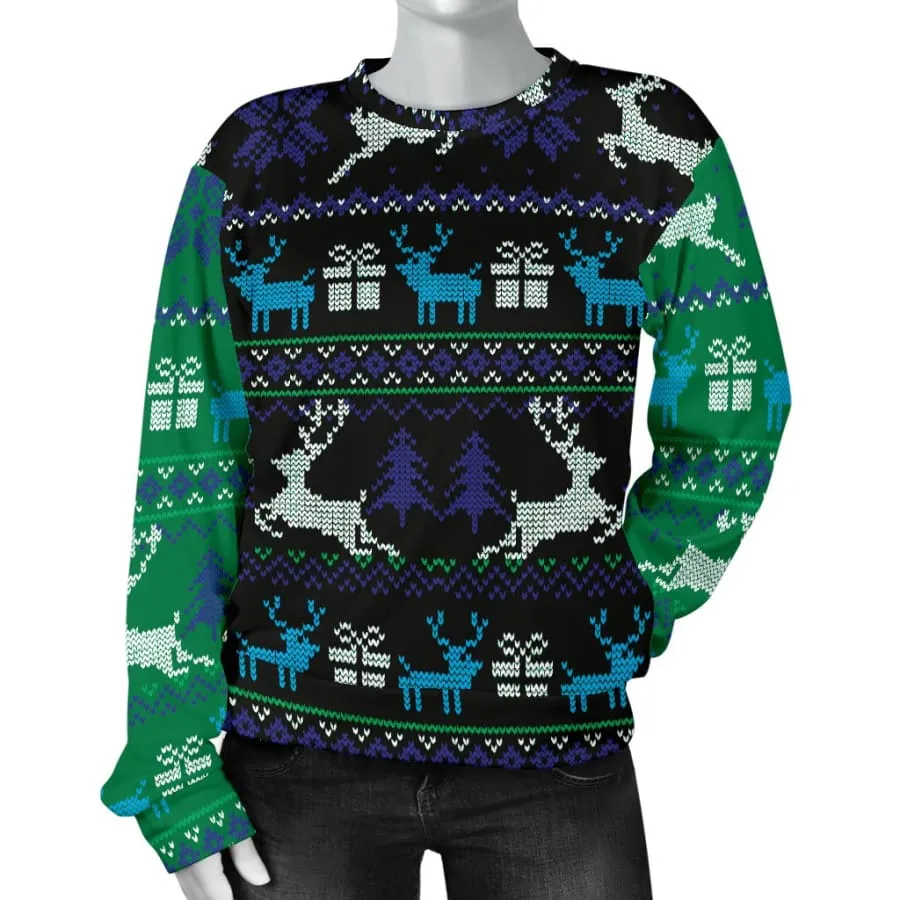 Ugly Christmas Green and Blue Sweater Womens