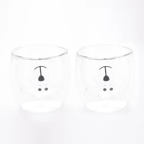 UMAI Cute Teddy Bear Glass Mug Set of 2 I Double Walled Borosilicate 250ml I Microwave Safe I Scratch Proof I Coffee Mugs for Couples I Transparent I Gift for Friends, Family and Loved Ones