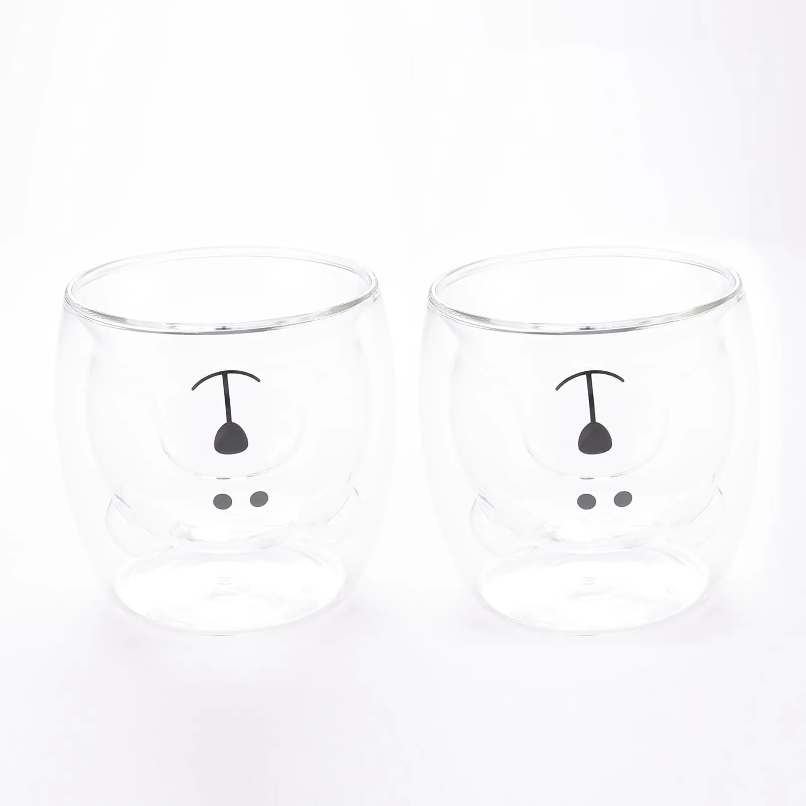 UMAI Cute Teddy Bear Glass Mug Set of 2 I Double Walled Borosilicate 250ml I Microwave Safe I Scratch Proof I Coffee Mugs for Couples I Transparent I Gift for Friends, Family and Loved Ones