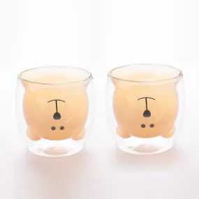 UMAI Cute Teddy Bear Glass Mug Set of 2 I Double Walled Borosilicate 250ml I Transparent I Microwave Safe I Scratch Proof I Coffee Mugs for Couples I Amber I Gift for Friends, Family and Loved Ones