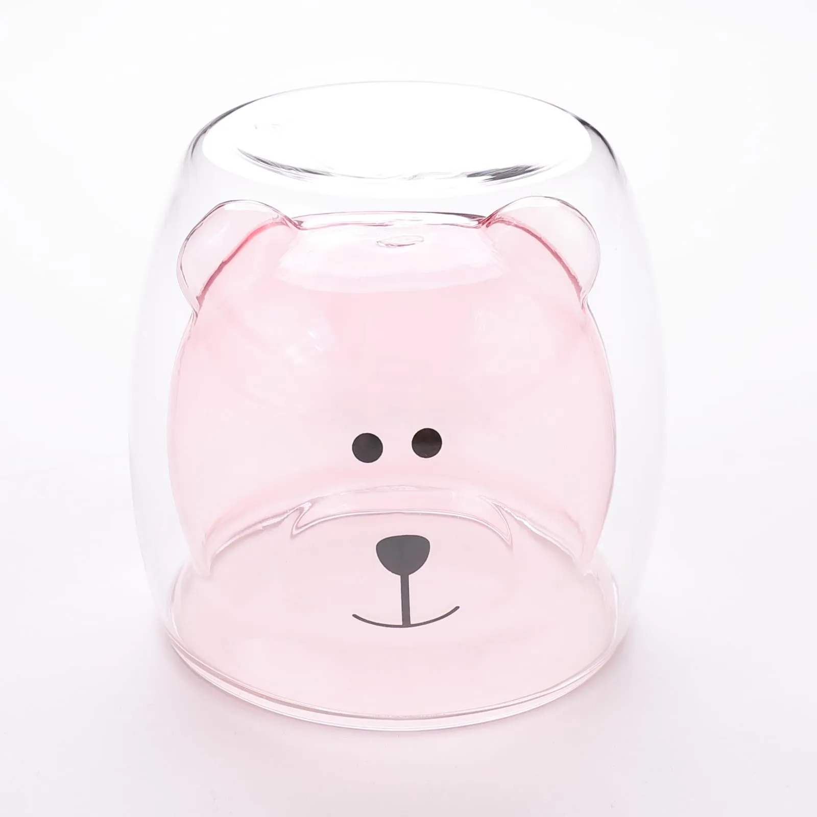 UMAI Cute Teddy Bear Glass Mug Set of 2 I Double Walled Borosilicate 250ml I Transparent I Microwave Safe I Scratch Proof I Coffee Mugs for Couples I Pink I Gift for Friends, Family and Loved Ones