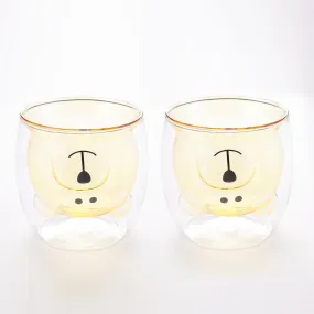 UMAI Cute Teddy Bear Glass Mug Set of 2 I Double Walled Borosilicate 250ml I Transparent I Microwave Safe I Scratch Proof I Coffee Mugs for Couples I Yellow I Gift for Friends, Family and Loved Ones