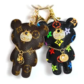 Vegan Leather Teddy Bear Wristlet Keychain