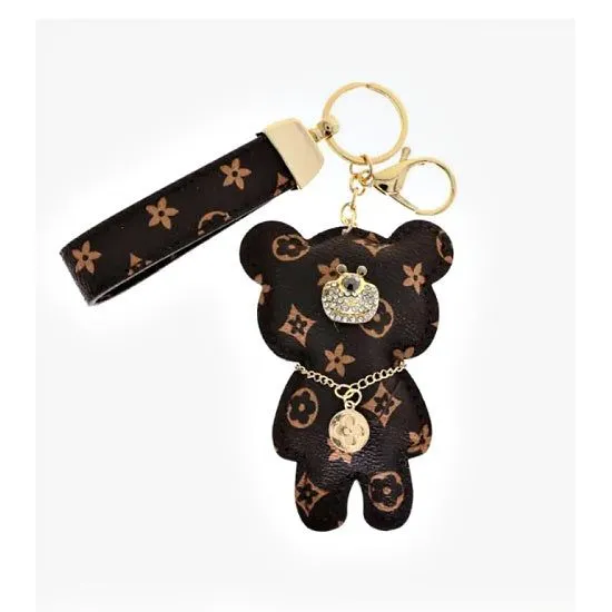 Vegan Leather Teddy Bear Wristlet Keychain