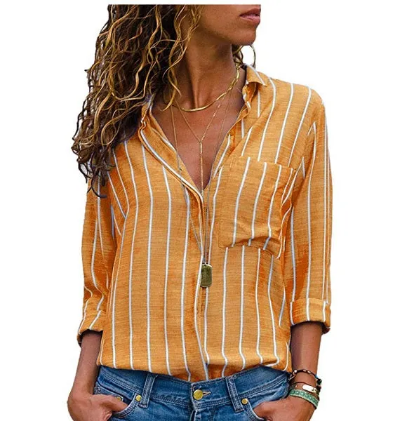 VenusFox Striped Long Sleeves V Neck Blouse Womens Tops And Blouses