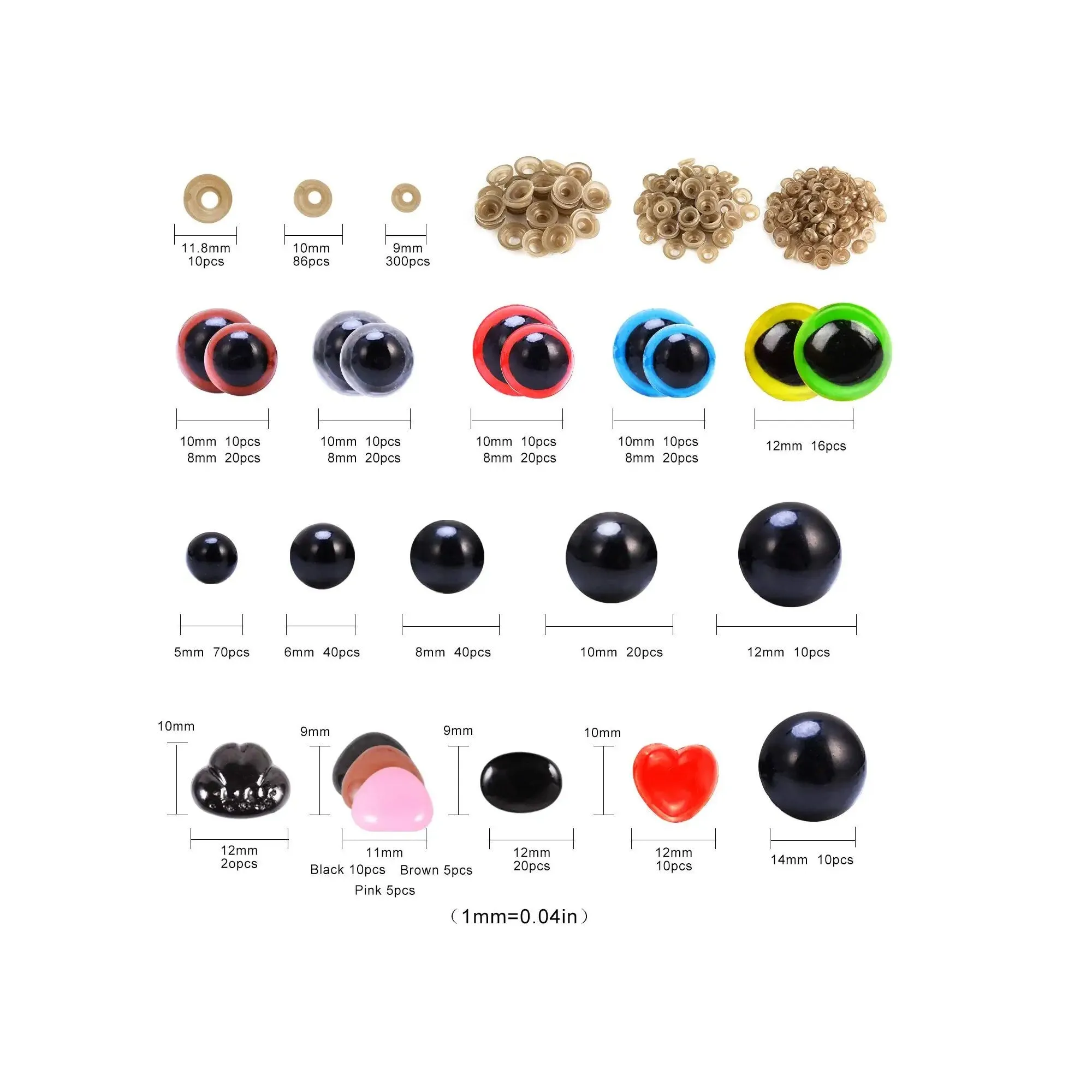 VERACT Safety Eyes and Noses | 792PCS Colorful Safety Eyes for Amigurumi with Washers for Crafts/Crochet/Stuffed Animals