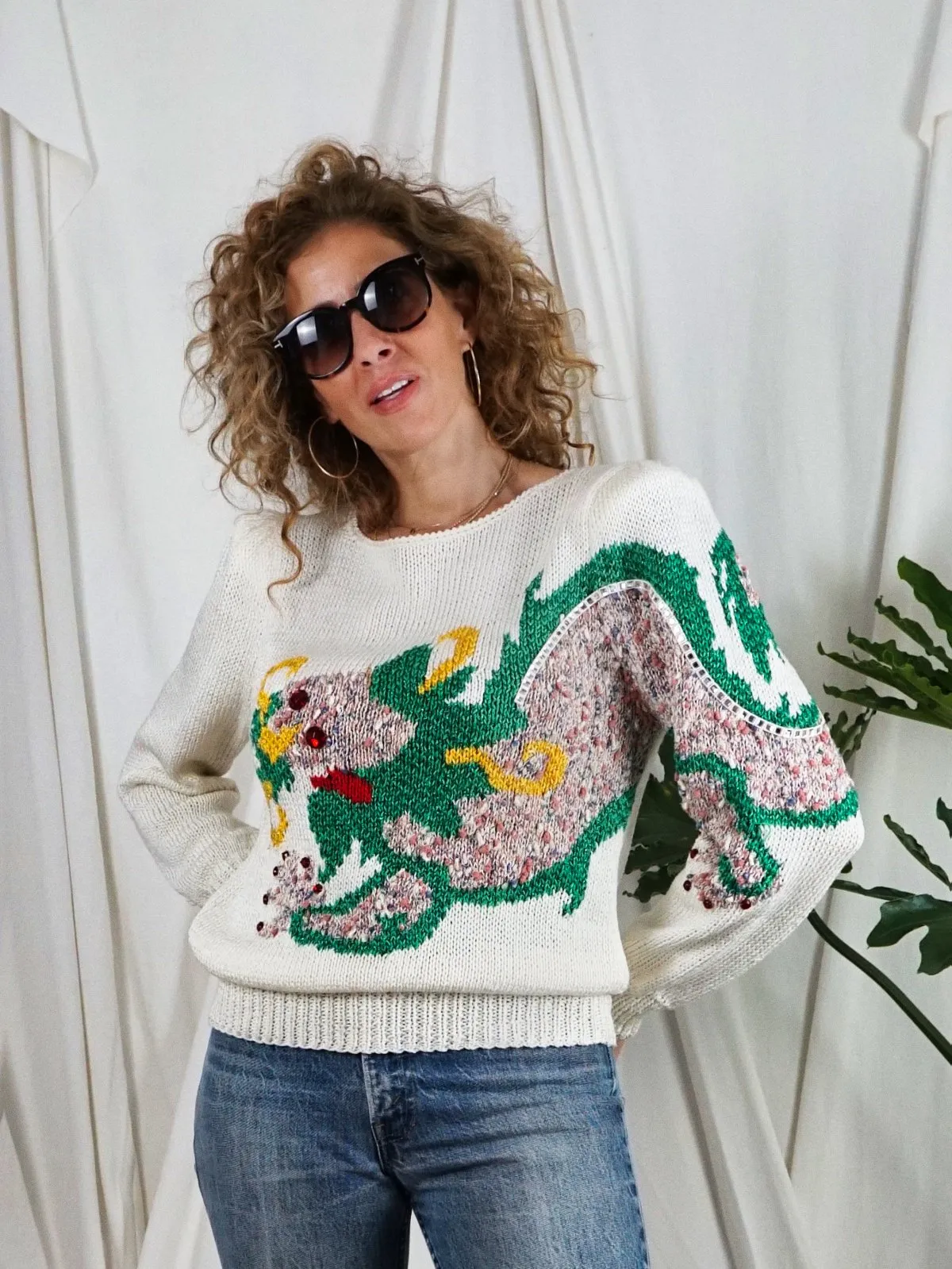 Vintage Dragon Bejeweled Handknit Sweater