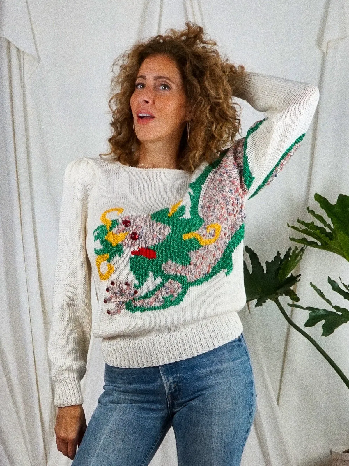 Vintage Dragon Bejeweled Handknit Sweater