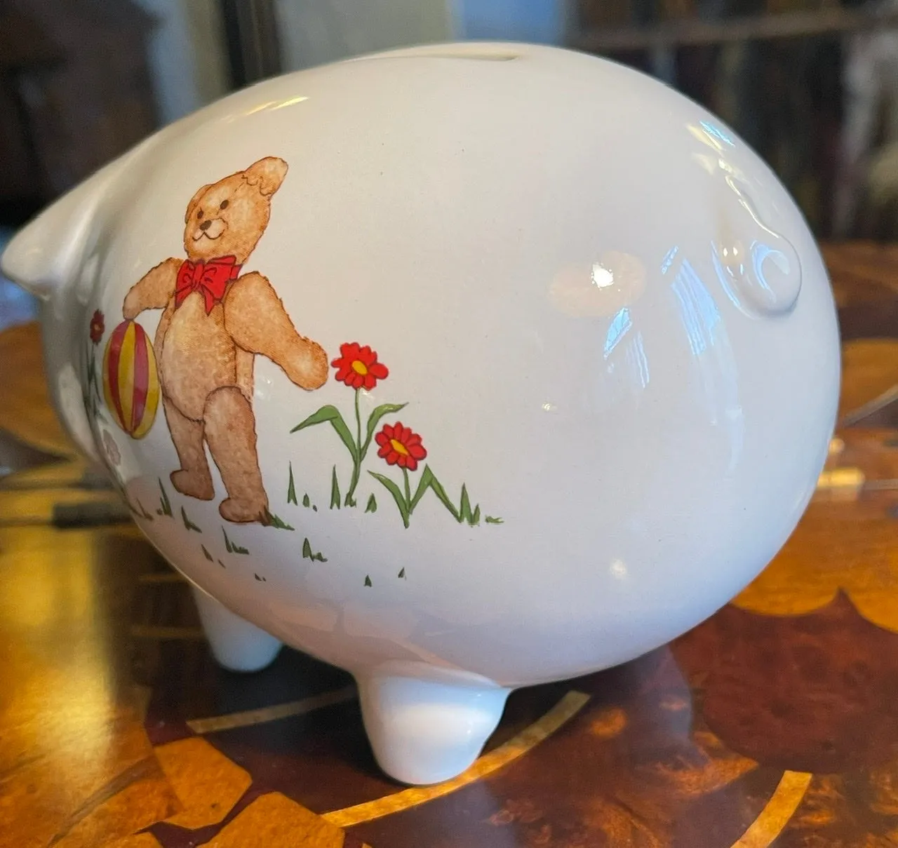 Vintage Mason’s English Ironstone Figural Pig Piggy Bank W/ Teddy Bear 🧸 Motif