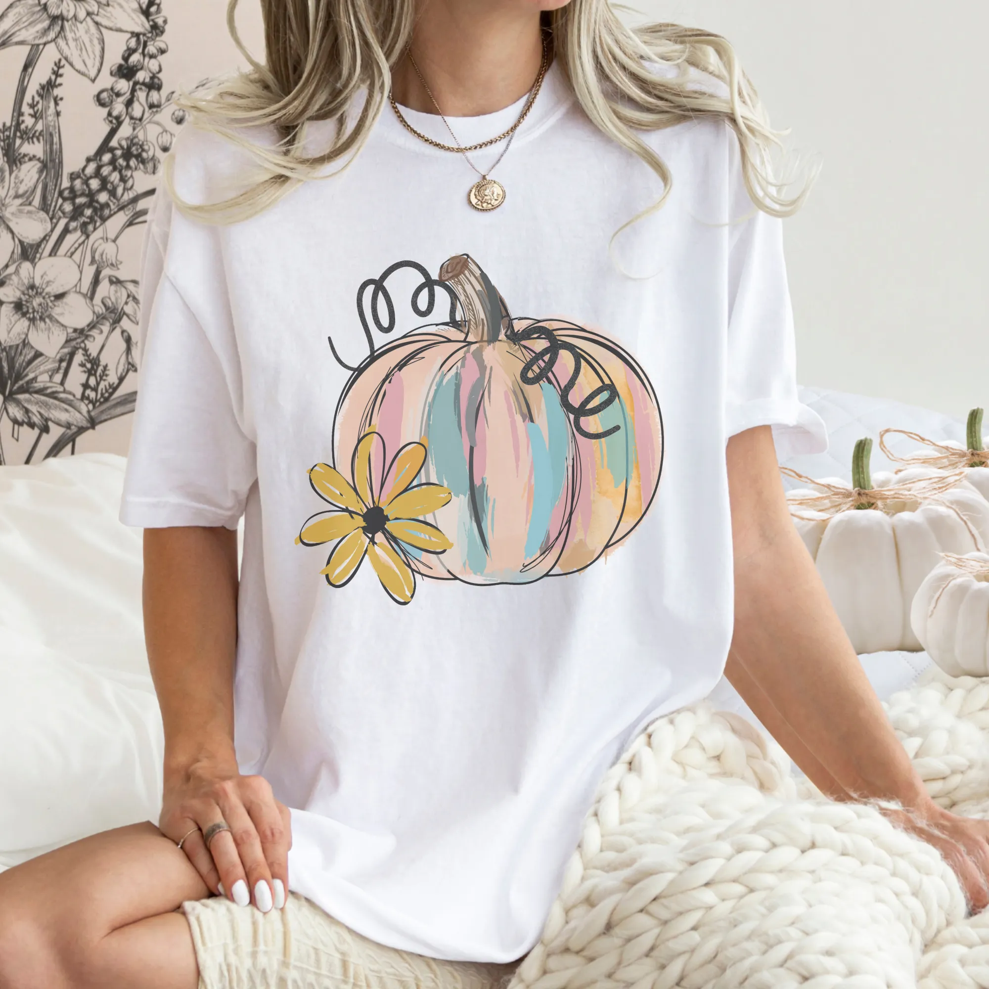 Watercolor Pumpkin Fall Comfort Colors® Hand Drawn Pastel Pumpkin T-Shirt, Women's Shirt