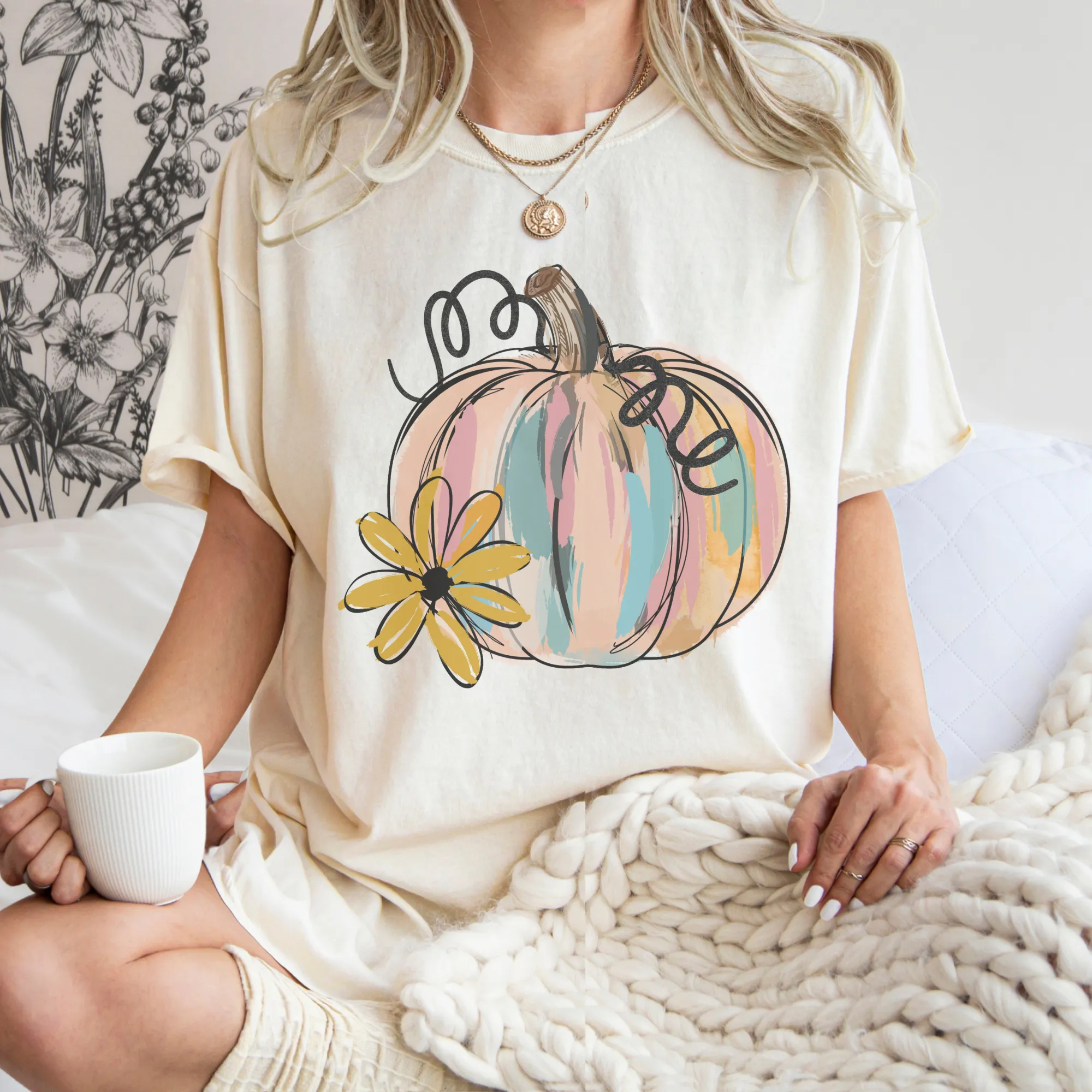 Watercolor Pumpkin Fall Comfort Colors® Hand Drawn Pastel Pumpkin T-Shirt, Women's Shirt