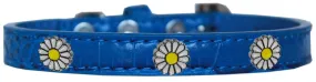 White Daisy Widget Croc Dog Collar Blue Size 14