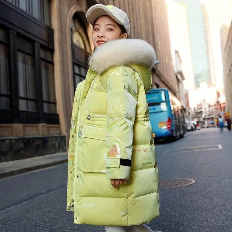 Winter Down Cotton Jacket Girls Waterproof Hooded Coat Kids Snowsuit