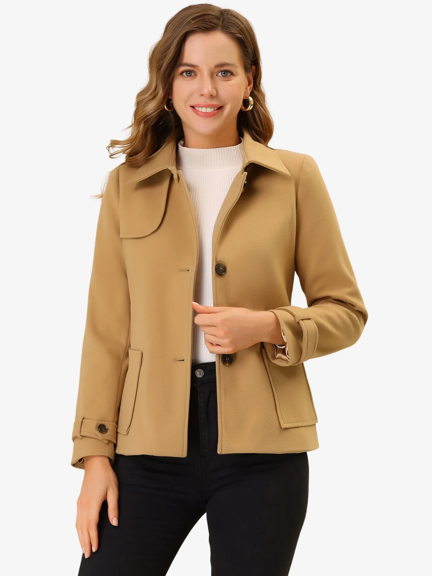 Winter Outerwear Single Breasted Belted Pea Coat