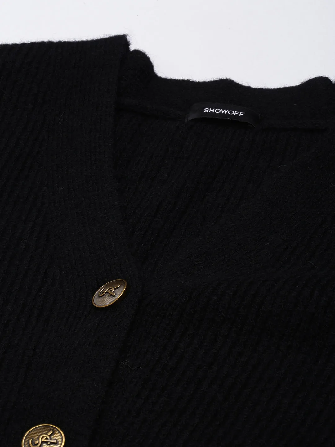 Women Solid Black Regular Cardigan