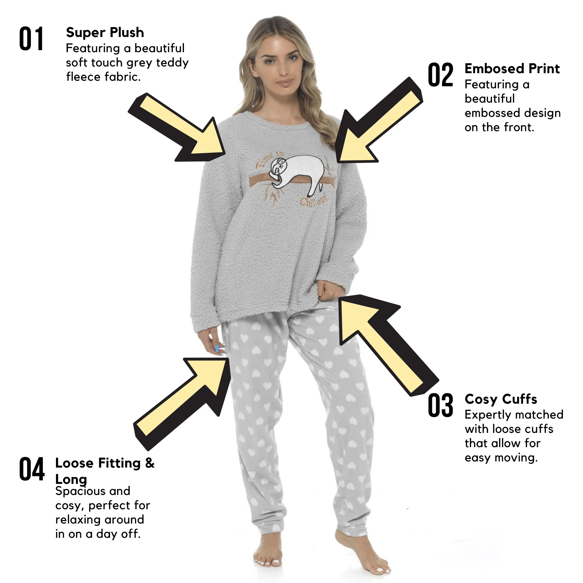 Women's Cosy Sloth Teddy Fleece Pyjama Set Plush Warm Nightwear with Adorable Design Perfect Gift by Daisy Dreamer