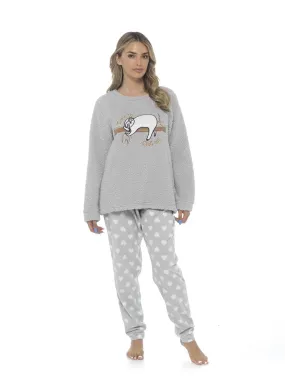 Women's Cosy Sloth Teddy Fleece Pyjama Set Plush Warm Nightwear with Adorable Design Perfect Gift by Daisy Dreamer