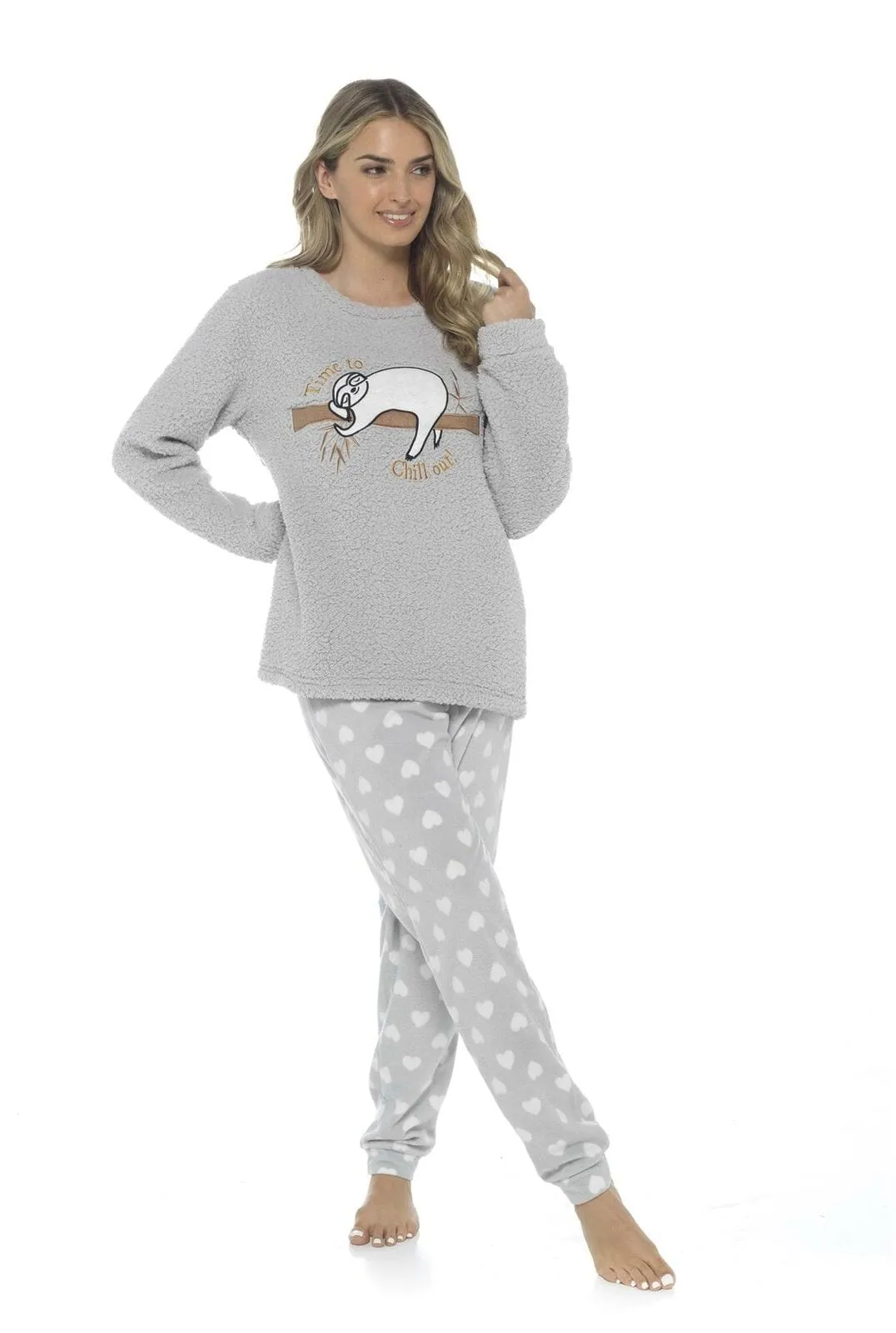 Women's Cosy Sloth Teddy Fleece Pyjama Set Plush Warm Nightwear with Adorable Design Perfect Gift by Daisy Dreamer